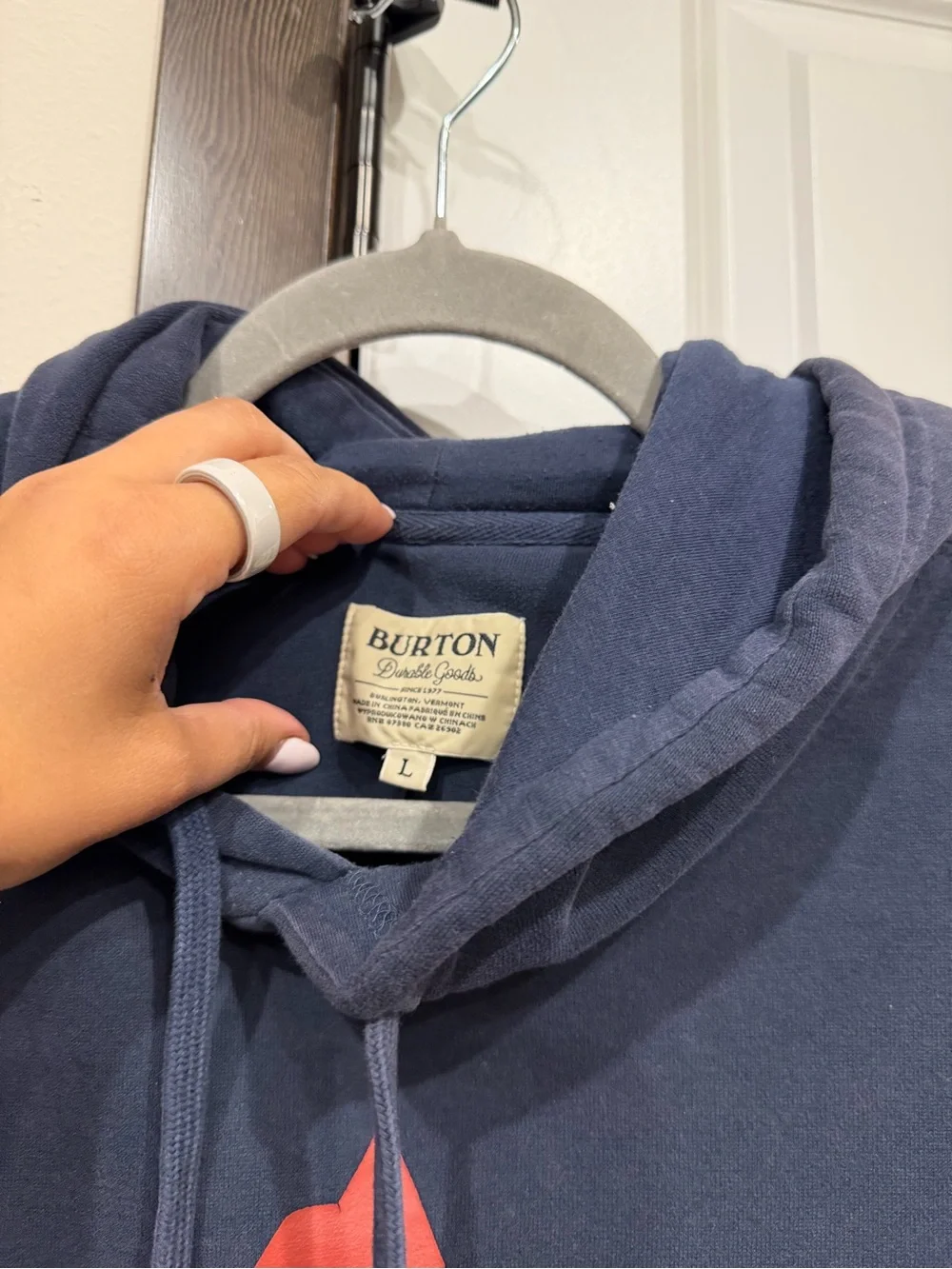 Burton Navy Blue Hoodie with Red Logo